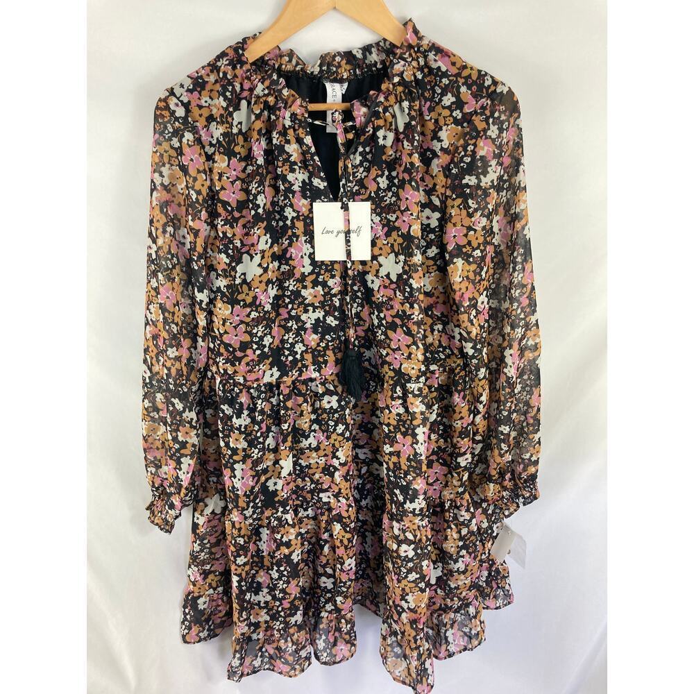 NWT Grace + Karma Floral Print High Neck Long Sleeve Dress Size Small